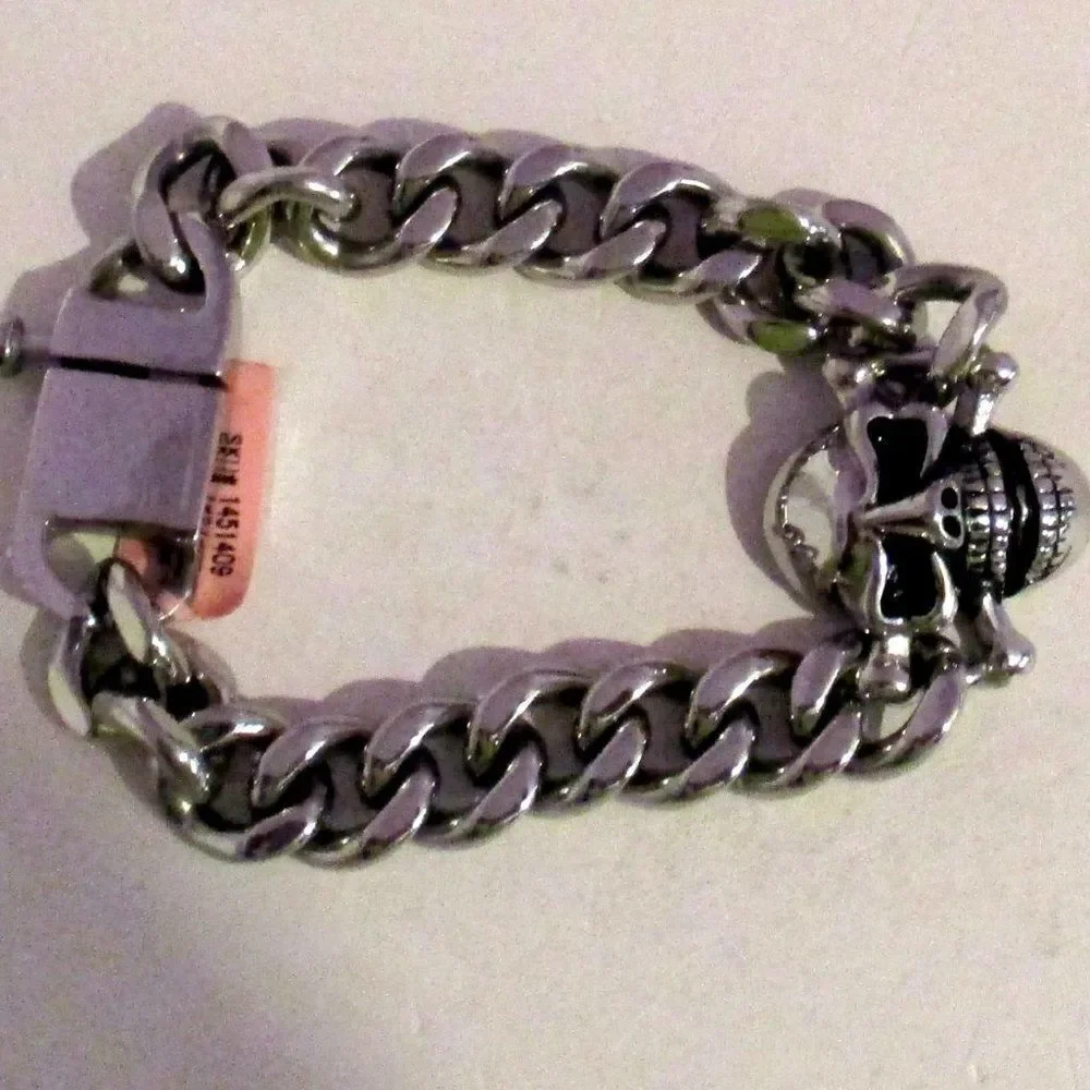 Skull Crossbone Biker Link Bracelet